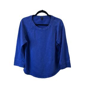 J. Crew Blue Thick Knit 3/4 Sleeve Pullover Sweater Shirt Womens Size L Cotton